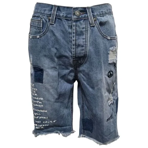 Civil Regime Distressed Denim Bermuda Shorts – 100% Cotton, Raw Hem, Size W30 - Picture 1 of 16